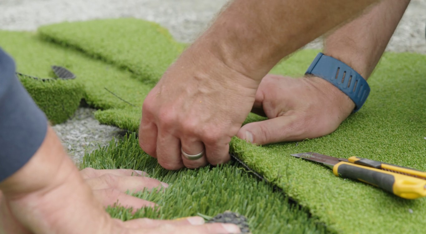 Professional artificial grass installation detail work in Castro Valley, CA
